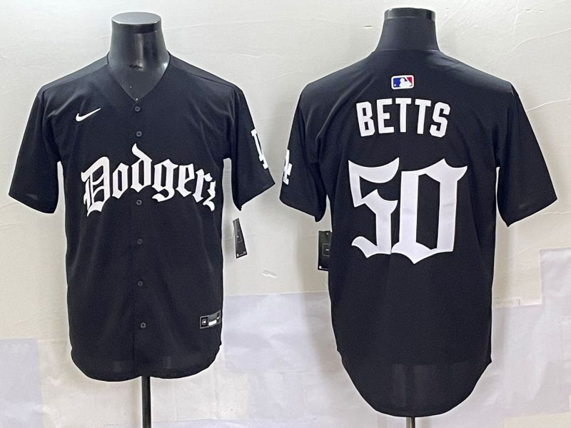 Men 2025 Los Angeles Dodgers #50 Betts Black Seventh generation Joint Name Nike MLB Jersey style 1